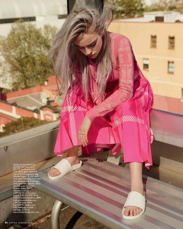 Billie Eilish Feet In White Slides